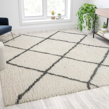 Flash Furniture 8'x10' Ivory/Black Diamond Trellis Shag Area Rug RC-KJ-181070-01-810-IV-GR-GG